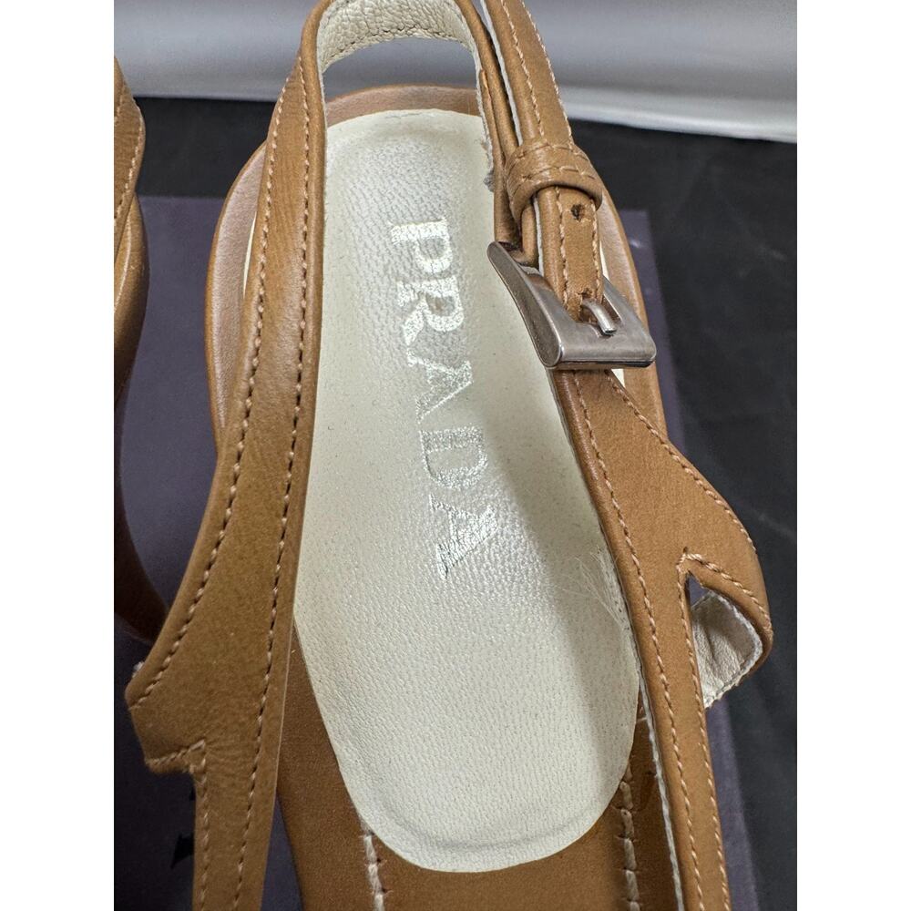Prada 1X871R Antic Calf Slingback Heels Cuoio Bianco Tan White US 8.5 EU 38.5 - Picture 8 of 10